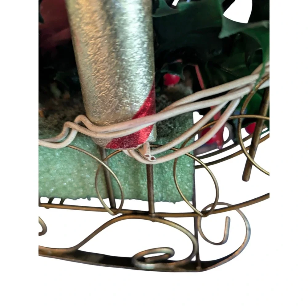Vintage Lighted Sleigh Christmas Candle Display Holly‎ Poinsettia MCM 13x9x4.5